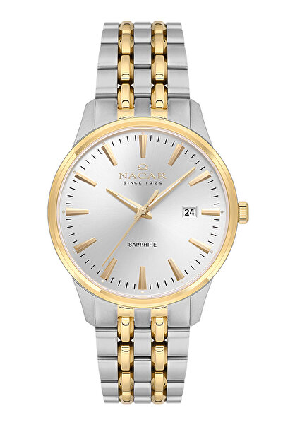 Nacar SAFİR CAM KLASİK GÜMÜŞ - ALTIN ERKEK KOL SAATİ NC08-29430615-CSM