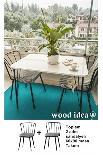 wood idea 60x90 metal ayaklı 2 sandalyeli yemek, balkon ve  mutfak masa takımı
