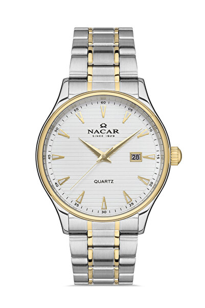 Nacar ساعة يد رجالية كلاسيكية فضية - ذهبية NC35- 290045 -CWM