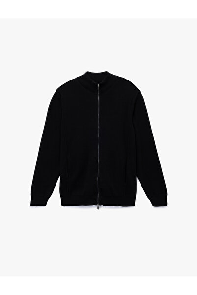 Koton Long Sleeve Zippered Cotton Knitwear Cardigan