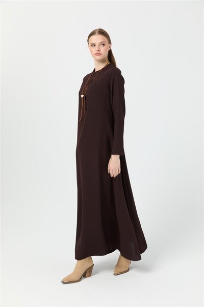 Esswaap Rahat Kesim Kolyeli Elbise Kahve