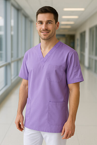 mirach Men's 4-Pocket Nurse and Doctor Scrubs Single Top Uniform Hospital Surgical Gown Comfortable Medical Clothing