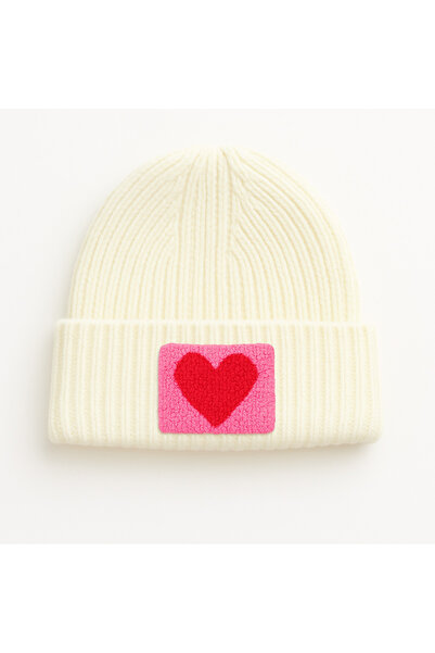 byebruketenci Açık krem yün lüks çocuk-genç beresi pembe kalp punch detaylı