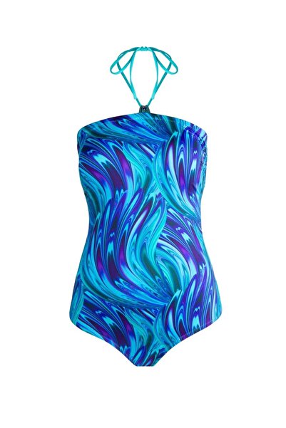 AYYILDIZ 5214 Turquoise Patterned Strapless Swimsuit