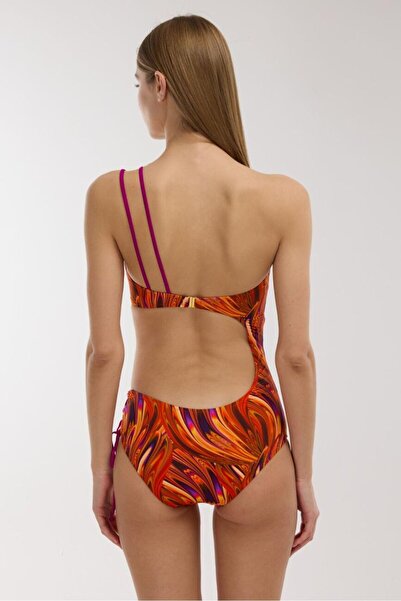 AYYILDIZ 5215 Turuncu Desenli Tek Omuz Mayokini