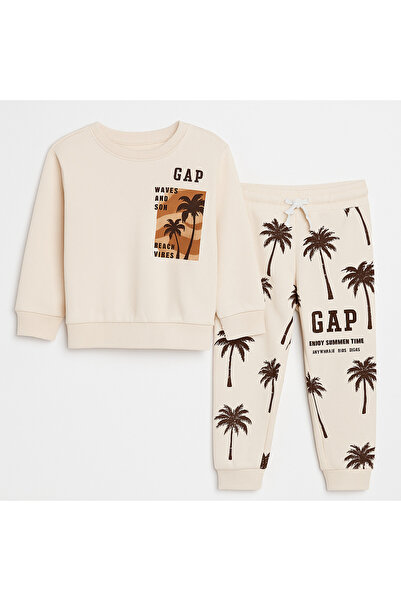 ALZEY GİYİM Erkek Çocuk Bej Palmiyeli Eşofman Takımı 3 - 10 yaş arası günlük