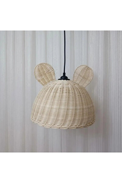 DEKORATTAN Rattan Bambu Hasır Kulaklı Avize ( beyaz duy )