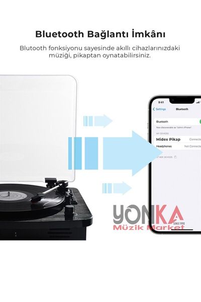 Midex Mtx-356 Nostaljik Pikap Plak Çalar (ŞARJLI BLUETOOTH AUX HOPARLÖRLÜ 3 DEVİR) Iğne Dahil