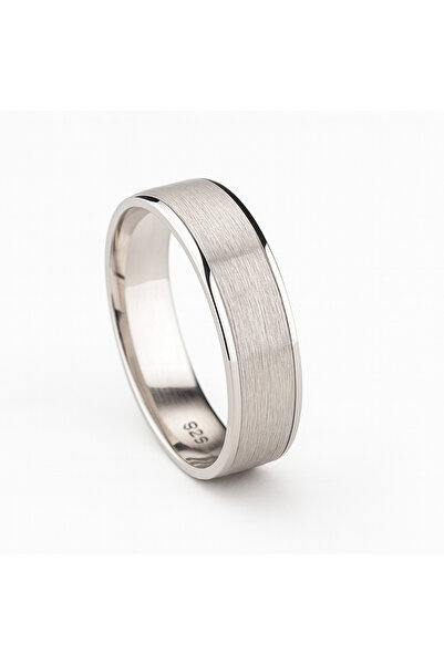 deren gümüş 5mm Mat Zemin Kenar Pahlı Erkek Gümüş Alyans 925AYAR