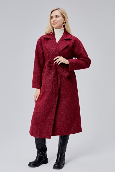 Bolivente Bordo Buklet Kaşe Oversize Kaban