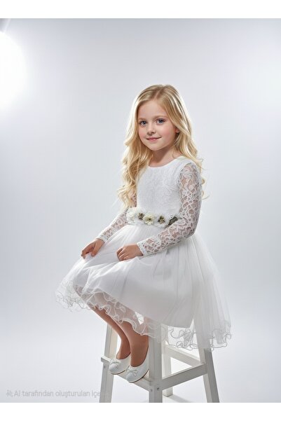 Şenkız Rochie de aniversare pentru fetiță, din tul, cu mânecă lungă, prințesă de sărbătoare