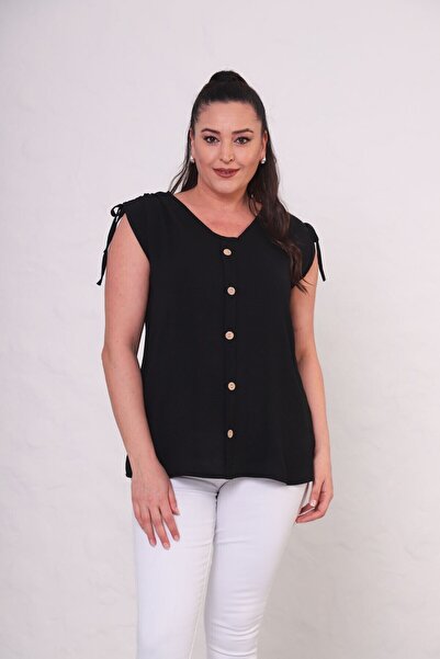 tarzımsüper Women's Plus Size Sleeveless Button Detail Aerobin Fabric Blouse