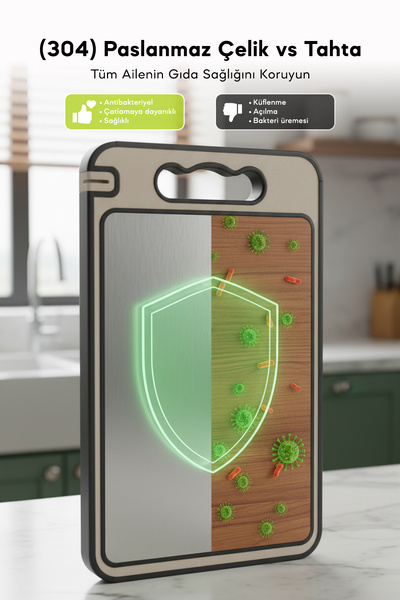 Prozee Bacteria-Free 304 Quality Stainless Steel Cutting Board – Approved by the Ministry of Agriculture, 1 Year Warranty