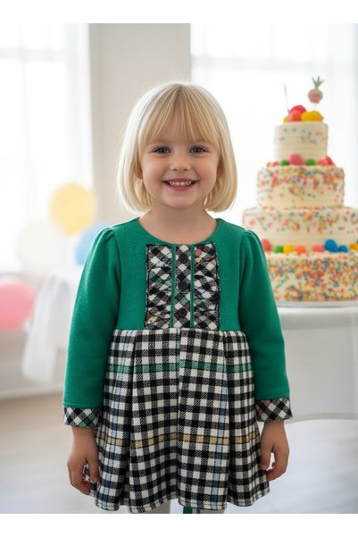 Jolanda Plaid Patterned Baby New Year's Green Dress