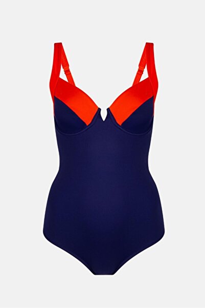 AYYILDIZ 4223 Navy Blue Orange Capless Gathering Swimsuit
