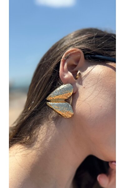 Xui Trend Marka Model Zra Koleksiyonu Tasarım Midye Kalp Küpe/ Gold Deniz Temalı Küpe