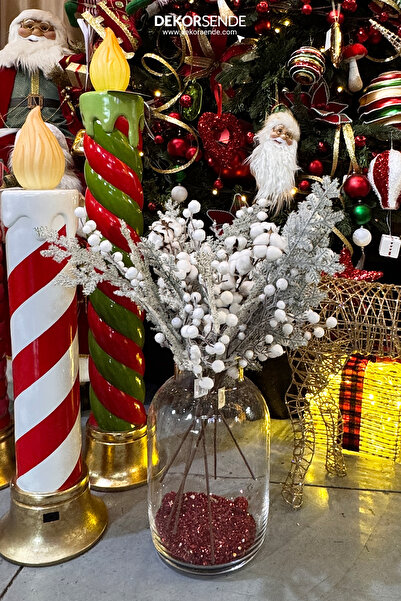 Dekorsende Χριστουγεννιάτικο Στολίδι Χιονισμένο Λευκό Μούρο Κλαδί Πράσινο Λευ...