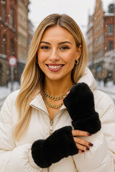 MARBERRY Mănuși de damă din pluș decupat negru