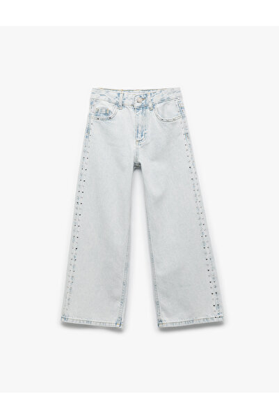 Koton Cotton Staple Detailed Wide Leg Denim Trousers