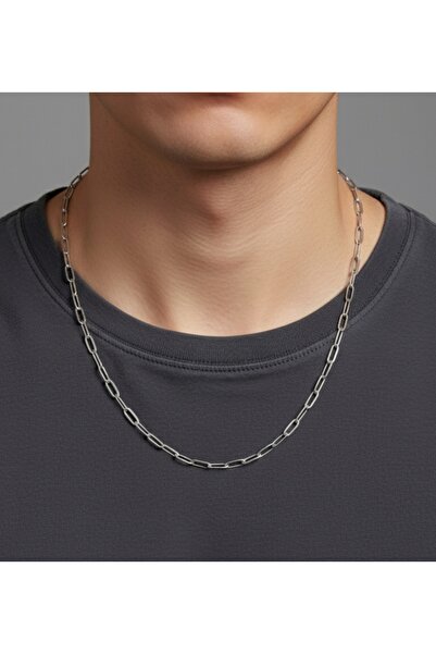 Rua Jewelry قلادة مشبك فولاذي 4 ملم لون فضي |   لا يسود التعتيم، للجنسين، ضما...