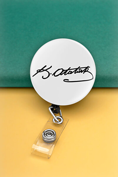 Apptakı Mustafa Kemal Atatürk İmza Metal Buton Yoyo Yaka Kartığı Kart Tutucu ...