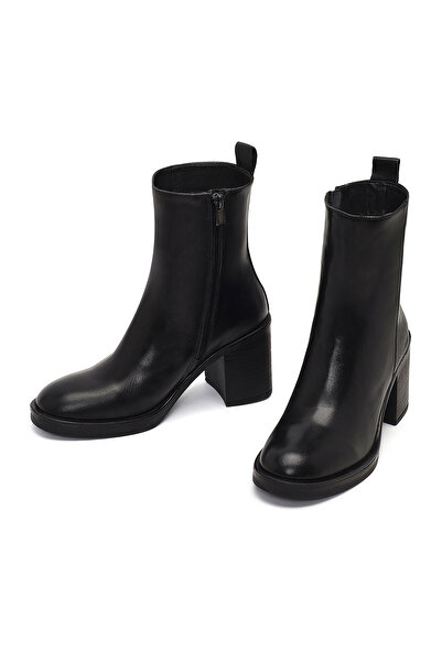 Derimod Kadın Siyah Fermuarlı Kalın Topuklu Deri Bot 25WFD203018