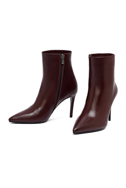 Derimod Kadın Bordo Fermuarlı Yüksek İnce Topuklu Deri Bot 25WFD133018