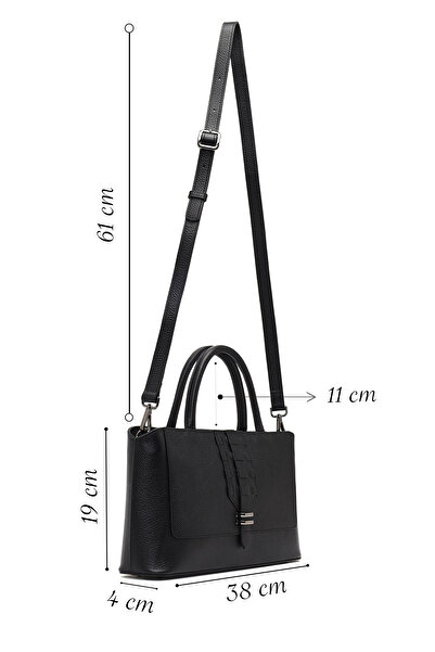 Derimod Women's Black Long Strap Leather Shoulder Bag 25Sbd2301Ft