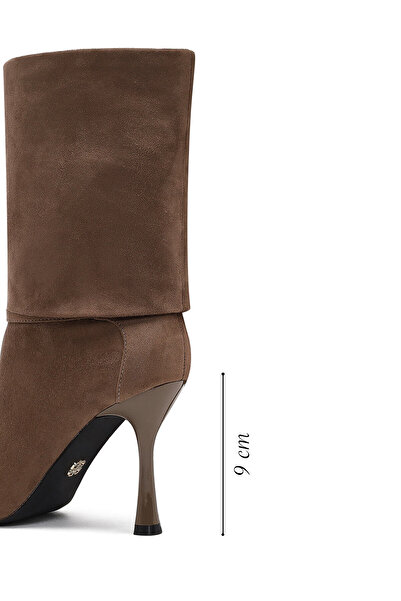 Derimod Γυναικείες μπότες σουέτ με λεπτό τακούνι βιζόν 25AFE481010