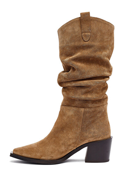 Derimod Women's Mink Thick Heeled Suede Leather Cowboy Boots 25Wfd153810