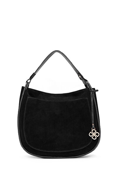 Derimod Women's Black Long Strap Suede Shoulder Bag 25Wbd248310