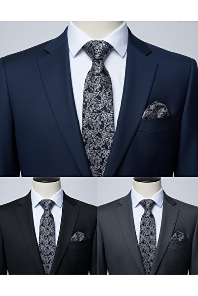 Elegante Cravatte Black Color Leaf Patterned Tie - Special Boxed