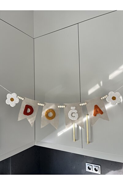 BurculuDükkan Punch Nakışı Flama İsimli Oda Kapı Süsü Bebek Odası Banner Doğum Günü Hastane Odası Süsü