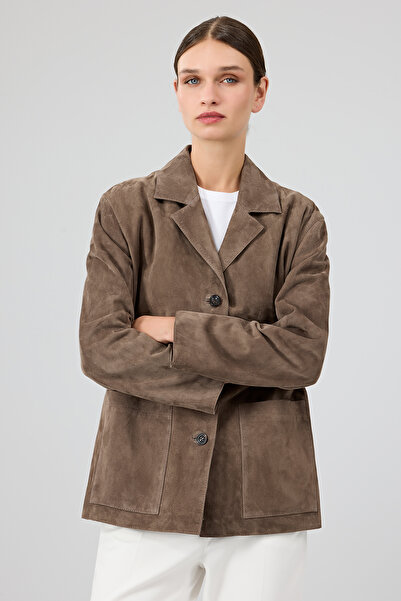 Derimod Gloria Kadın Vizon Oversize Süet Deri Ceket 25WGD560010