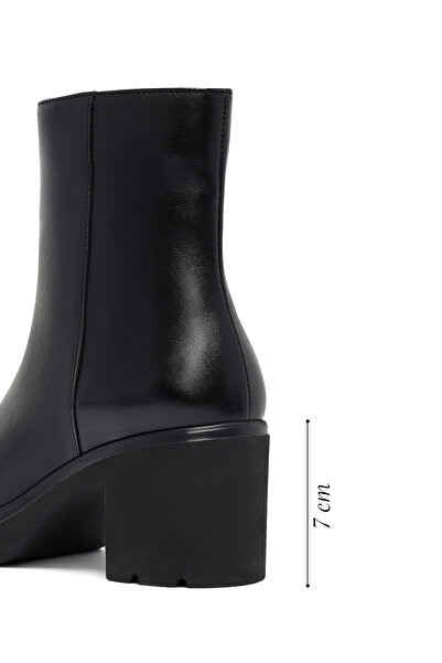 Derimod Women's Black Zippered Thick Heeled Leather Boots 25Wfd281618