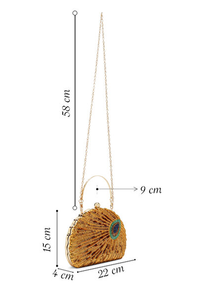 Derimod Women's Gold Long Chain Strap Sequin Box Evening Dress Handbag 25Abd295346