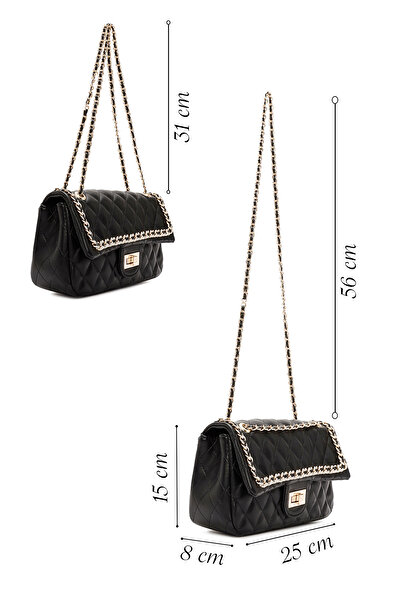 Derimod Women's Black Long Strap Quilted Shoulder Bag 25Abd2610Kp