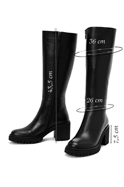 Derimod Women's Black Zippered Thick Heeled Leather Boots 25Wfd2014Ft