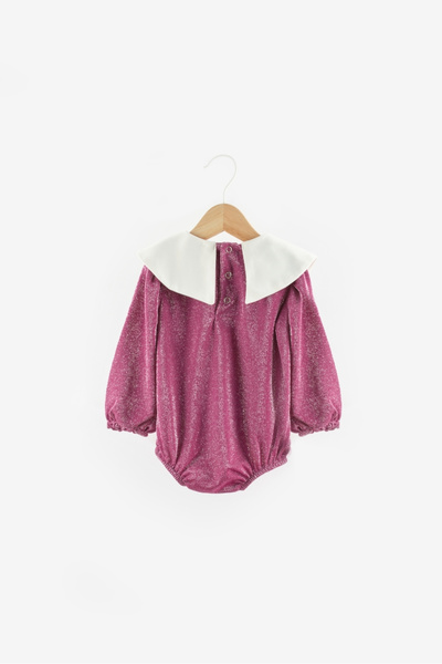 Le Mabelle Fuchsia Collar Detailed Glitter Baby Girl Jumpsuit - Bailey