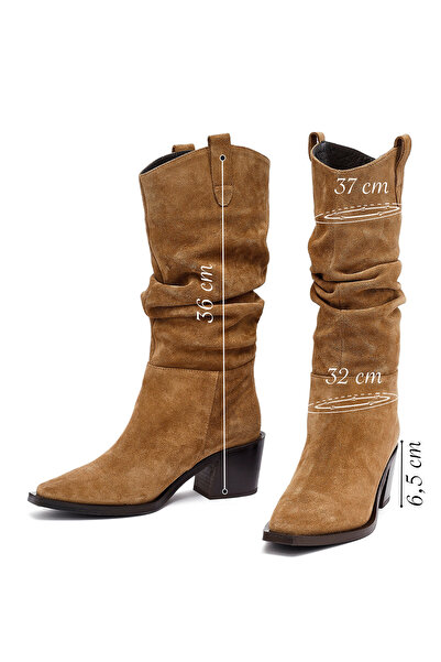 Derimod Women's Mink Thick Heeled Suede Leather Cowboy Boots 25Wfd153810