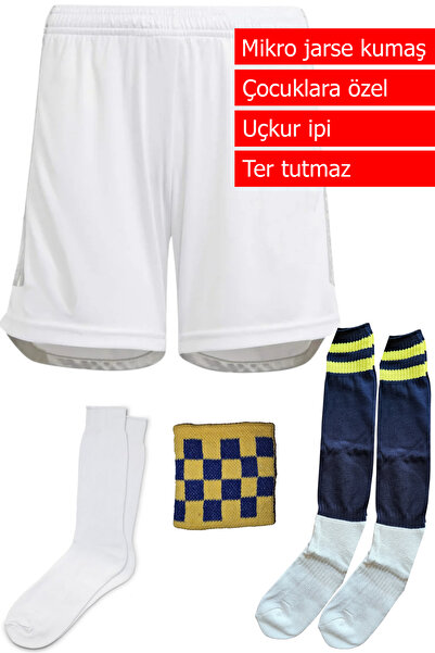MODA Sarı Lacivert çocuk ve genç futbolcu şortu, çorap ve bileklik seti