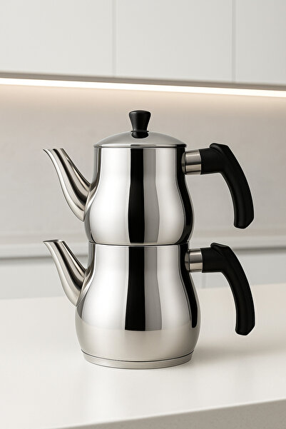 YUNUSOĞLU HOME Classic Teapot Set – 0.8L Teapot 1.25L Sub Teapot – Stainless Steel – with Cold Holding Handle