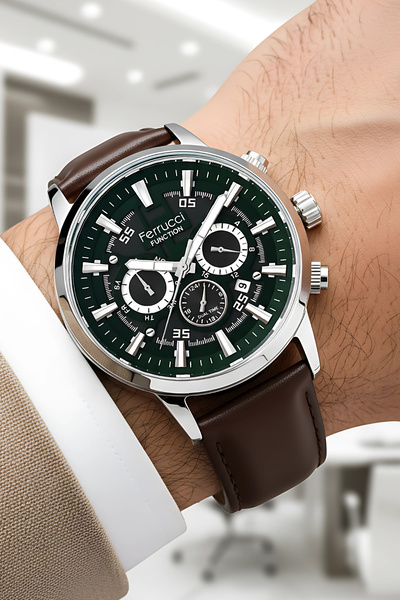 Ferrucci Function Acı Kahve Renk Deri Kordonlu Erkek Kol Saati zmfer064