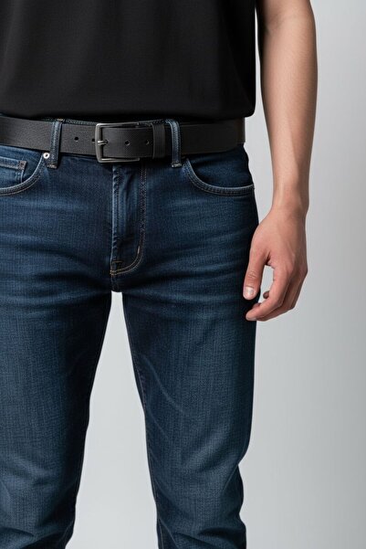 Kemerix Men's Faux Leather 4 Cm Belt Suitable for Jeans and Canvas