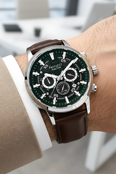 Ferrucci Function Acı Kahve Renk Deri Kordonlu Erkek Kol Saati zmfer064