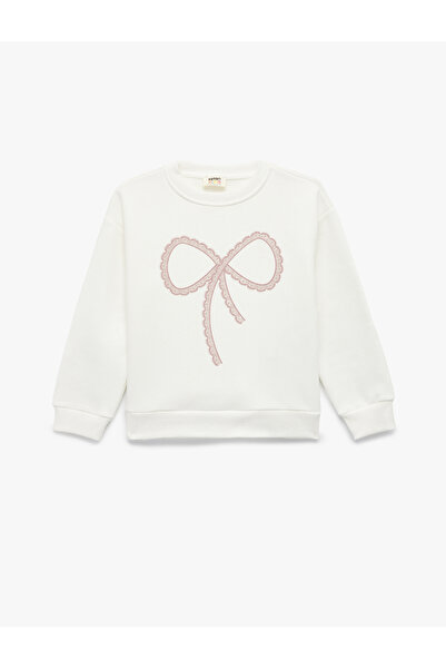 Koton Ecru-Sweatshirt für Mädchen mit Schleifenmuster 6Wkg10209Ak