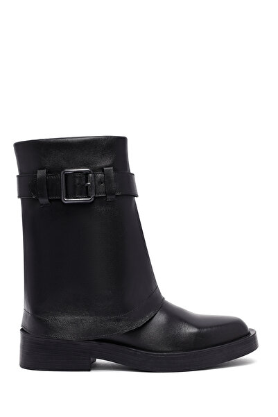 Derimod Women's Black Buckle Biker Leather Boots 25Wfd202618