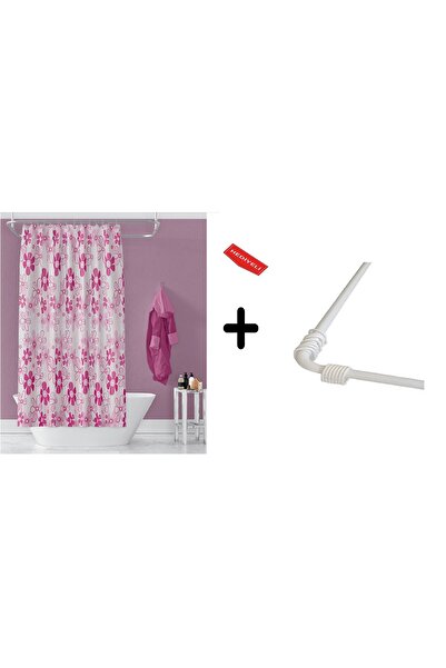 Zethome Banyo Perdesi 2224 2x100x200, Perde Borusu Askı Aparatı Köşe Boru Bey...