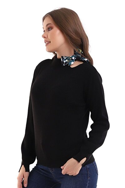 Irmak Kerekli Pulover negru din tricotaje - decolteu, bluză eșarfă 1100