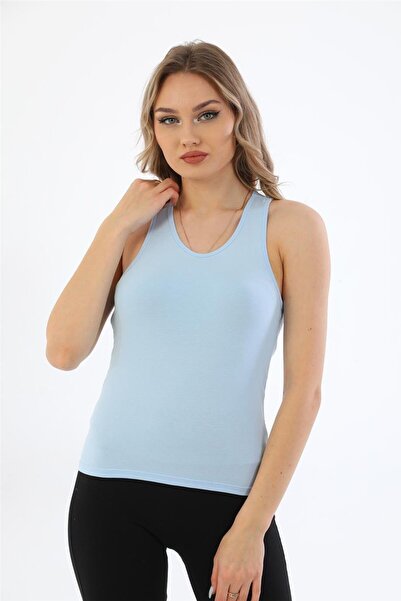 penyebizden Kadın Pamuklu Likralı Sporcu Askılı Atlet Mavi